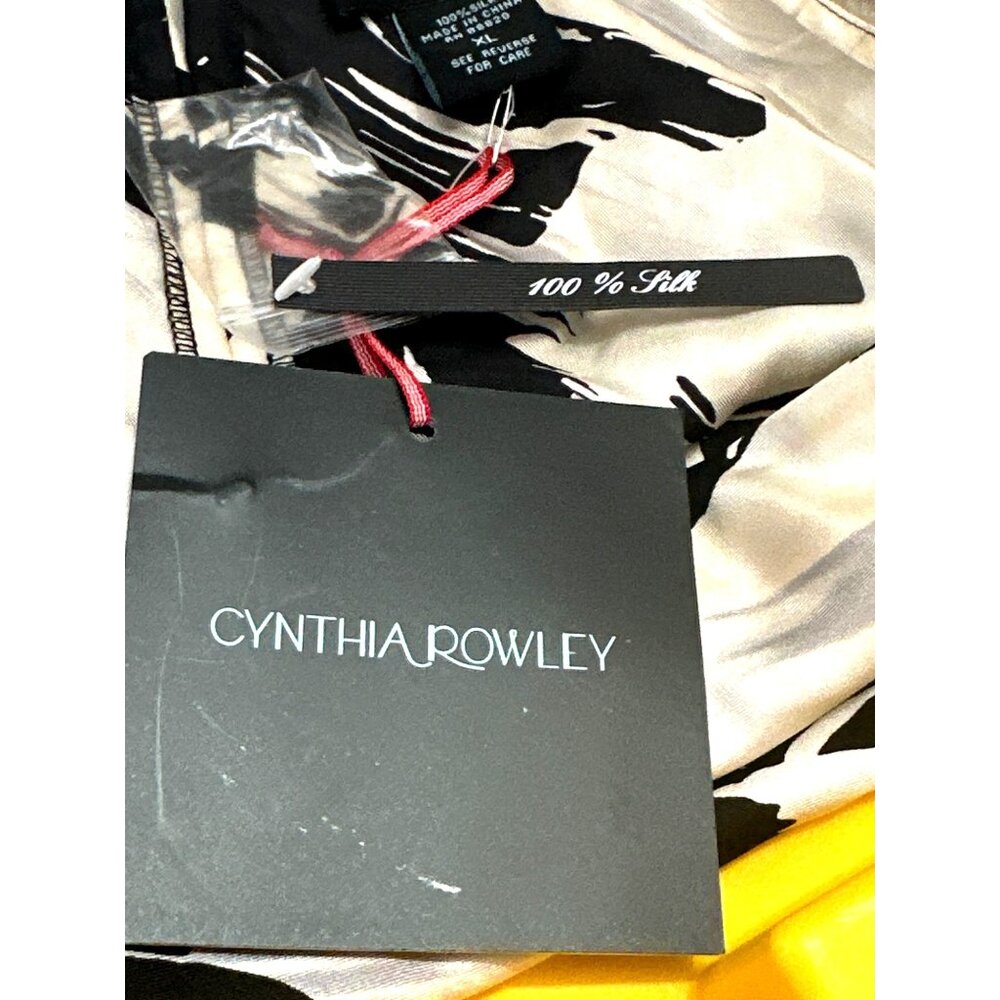 Cynthia Rowley XL Black White Abstract Print Silk Sleeveless Cowl Neck Blouse NW - Picture 9 of 9